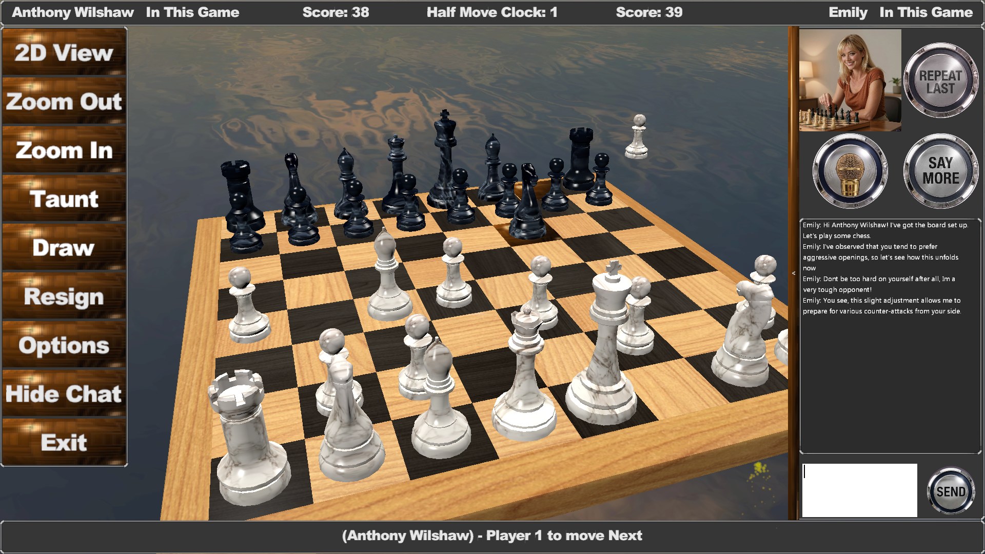 A 3D chess board with pieces in Chatter Games 2